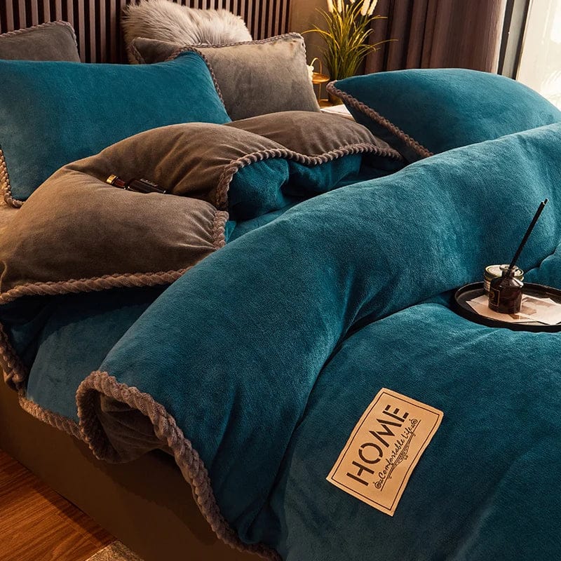 Pavoco Bettwäsche-Sets Blau / 1,5m Bett Luxuriöse Samt-Fleece Bettwäsche für Unisex 155x220 warm weich Winter