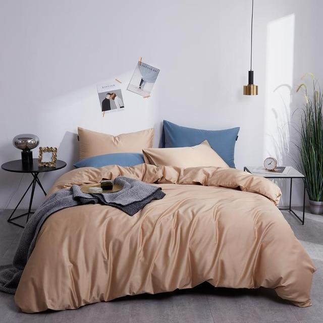 Pavoco Bettwäsche-Sets Hellbraun / 200×200 cm – Doppelbett Luxuriöse Bettwäsche 155x220 für Unisex aus Satin-Baumwolle minimalistisch weich
