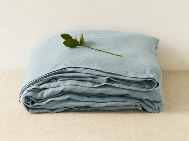 Pavoco Bettwäsche Steinblau / 120x220cm Atmungsaktives Bettlaken für Unisex aus 100% Leinen pflegeleicht temperaturregulierend