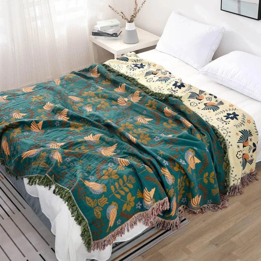 Pavoco Bettwäsche Türkis-Beige / Voll (150x200cm) Luxuriöse Wolldecke für Unisex 100% Baumwolle Reversibel atmungsaktiv elegant