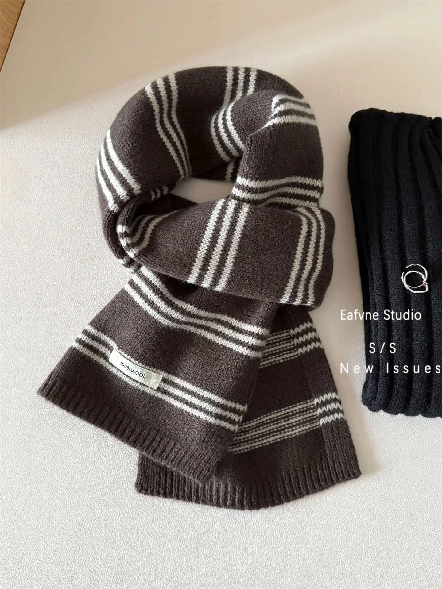 Pavoco Damen-Schals Kaffee Eleganter Wollschal für Damen lang gestreift warm Herbst Winter