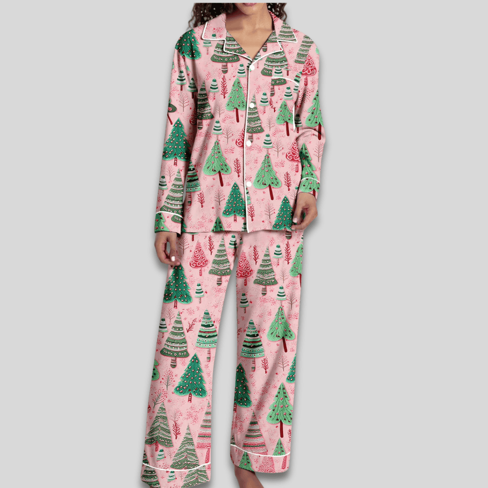 Pavoco Damen Schlafanzüge A / S Weiches Pyjama Set für Damen zweiteilig festlich gemütlich Winter