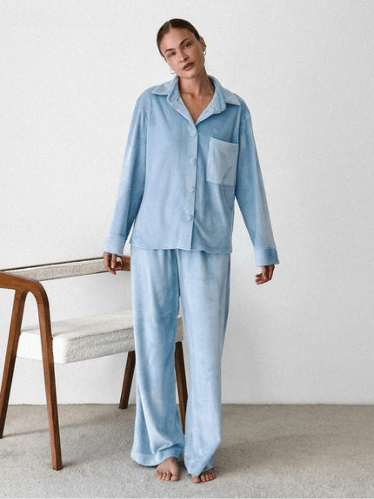 Pavoco Damen Schlafanzüge Bequemes Pyjama-Set für Damen mit Hemd und Hose weit geschnitten