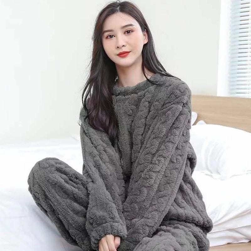 Pavoco Damen Schlafanzüge & Loungewear Grau / Einheitsgröße Bequemes Damen Pyjama Set langarm aus Baumwolle lässig elegant für entspannte Nächte