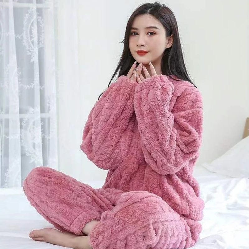 Pavoco Damen Schlafanzüge & Loungewear Rosa / Einheitsgröße Bequemes Damen Pyjama Set langarm aus Baumwolle lässig elegant für entspannte Nächte