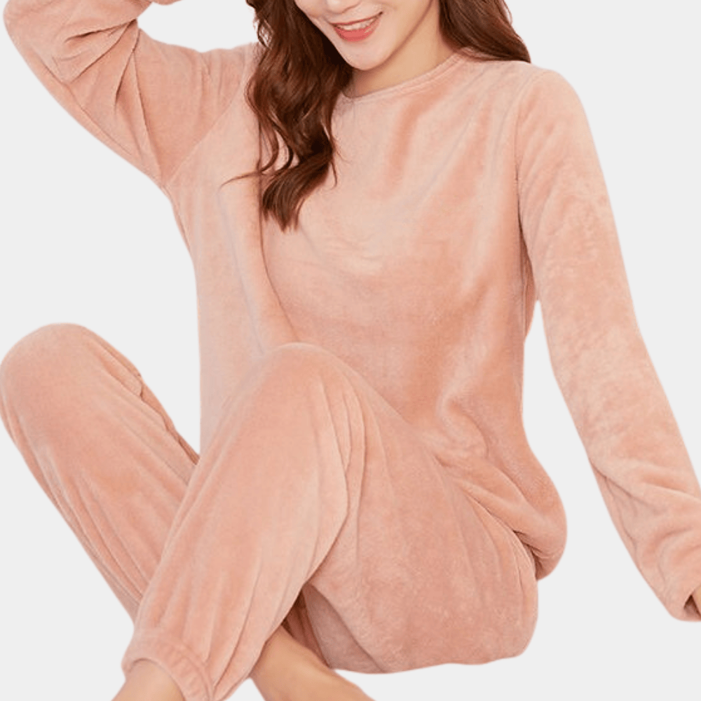 Pavoco Damen-Schlafanzüge Rosa / M Weicher Fleece Pyjama für Damen langarm gemütlich warm entspannend