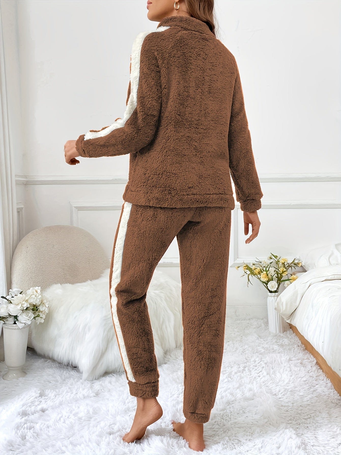 Pavoco Damen Schlafanzüge Weiches Pyjama Set für Damen Plüsch warm Herbst Winter trendy Farben