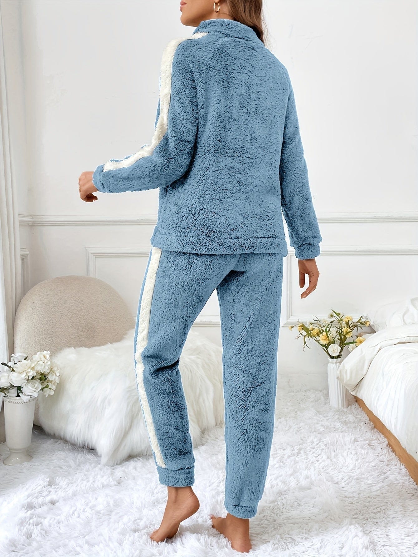 Pavoco Damen Schlafanzüge Weiches Pyjama Set für Damen Plüsch warm Herbst Winter trendy Farben