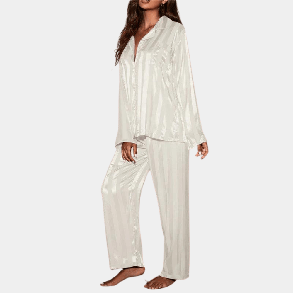 Pavoco Damen Schlafanzüge Weiß / M Luxuriöses Pyjama-Set für Damen atmungsaktiv bequem Sommer