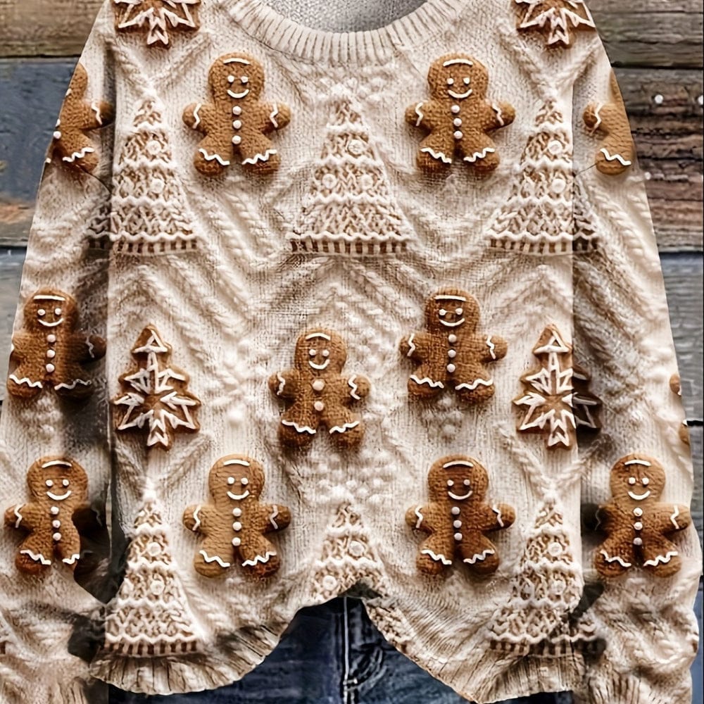 Pavoco Damenpullover Lustiger Weihnachtspullover für Damen weich mit Lebkuchenmuster Winter 3D