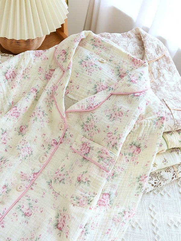 Pavoco Damenpyjamas Elegantes Damen Pyjama Set aus Baumwolle mit Blumenmuster für entspannte Nächte
