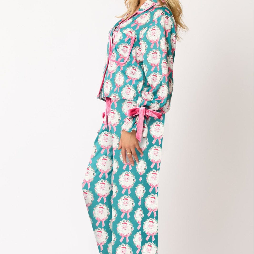 Pavoco Damenpyjamas Luxuriöses Satin Pyjama Set für Damen elegant bequem atmungsaktiv mit Nussknacker Motiv