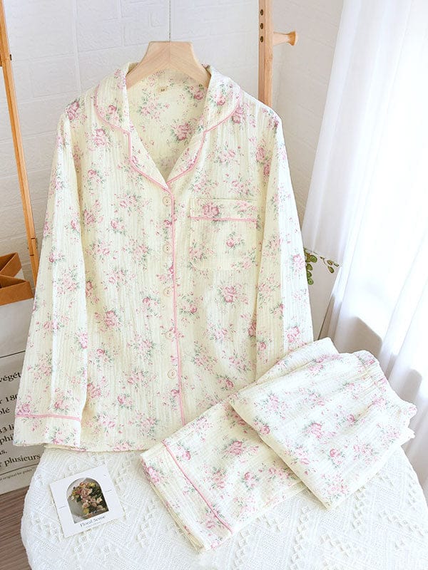 Pavoco Damenpyjamas Rosa Blumen / S Elegantes Damen Pyjama Set aus Baumwolle mit Blumenmuster für entspannte Nächte
