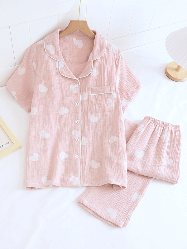 Pavoco Damenpyjamas Rosa / S Bequemes Damen Pyjama kurz aus Baumwolle atmungsaktiv für Sommernächte