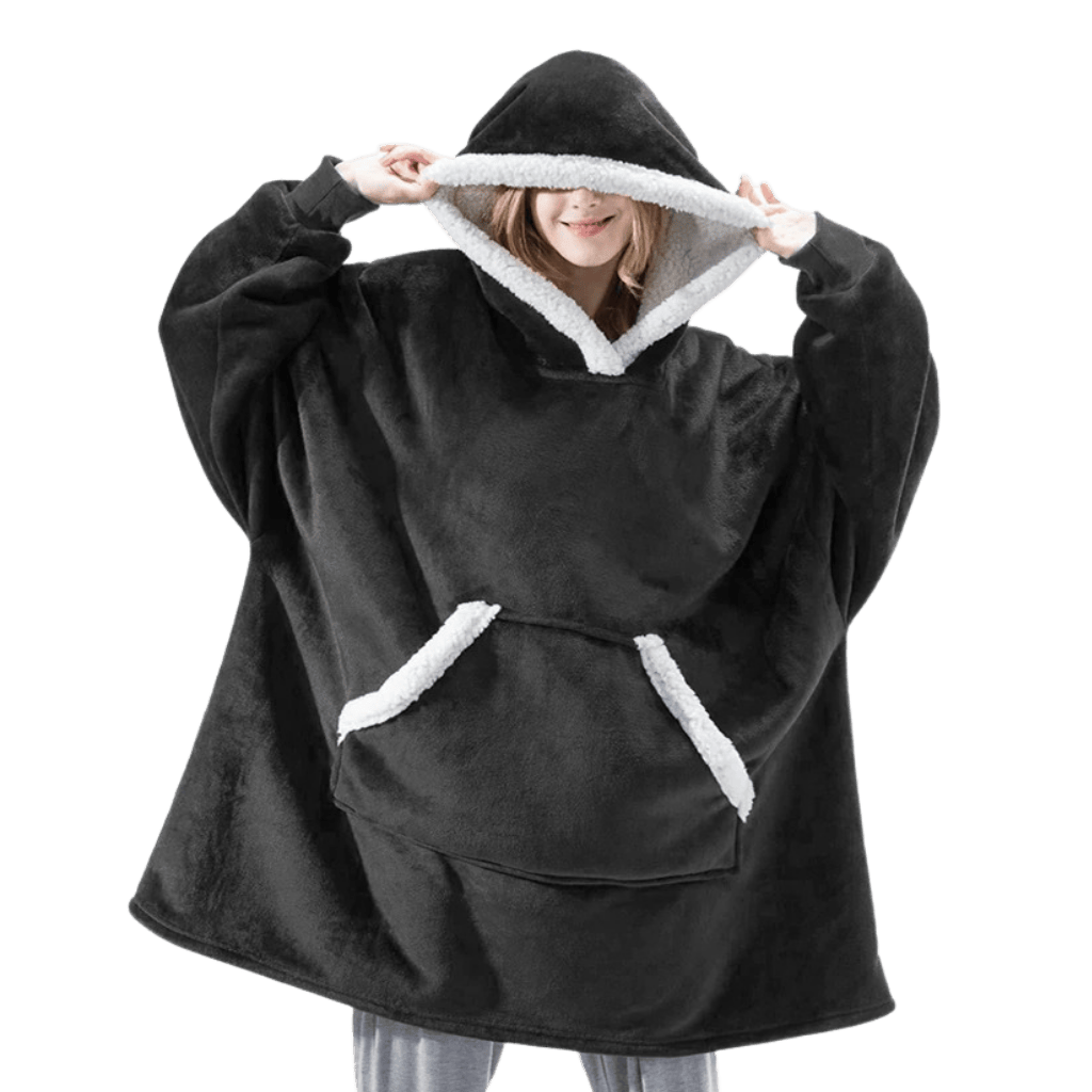 Pavoco Decken & Plaids Schwarz / Einheitsgröße Weiche Kapuzendecke für Unisex gemütlich mit Fleece warm Winter