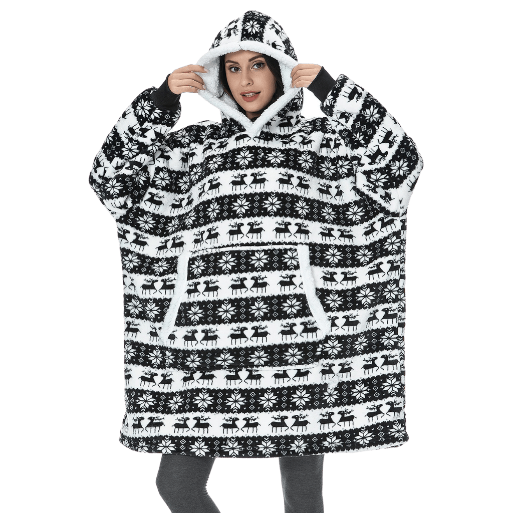 Pavoco Decken & Plaids Weihnachts schwarz / Einheitsgröße Weiche Kapuzendecke für Unisex gemütlich mit Fleece warm Winter
