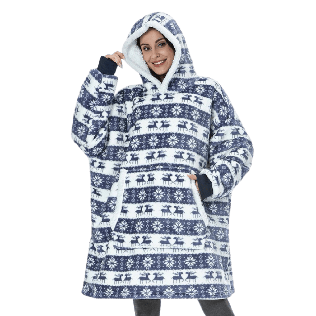 Pavoco Decken & Plaids Weihnachtsblau / Einheitsgröße Weiche Kapuzendecke für Unisex gemütlich mit Fleece warm Winter