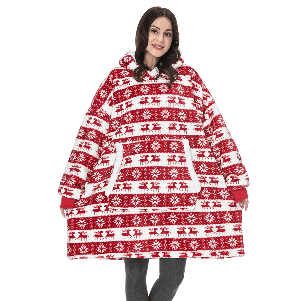 Pavoco Decken & Plaids Weihnachtsrot / Einheitsgröße Weiche Kapuzendecke für Unisex gemütlich mit Fleece warm Winter