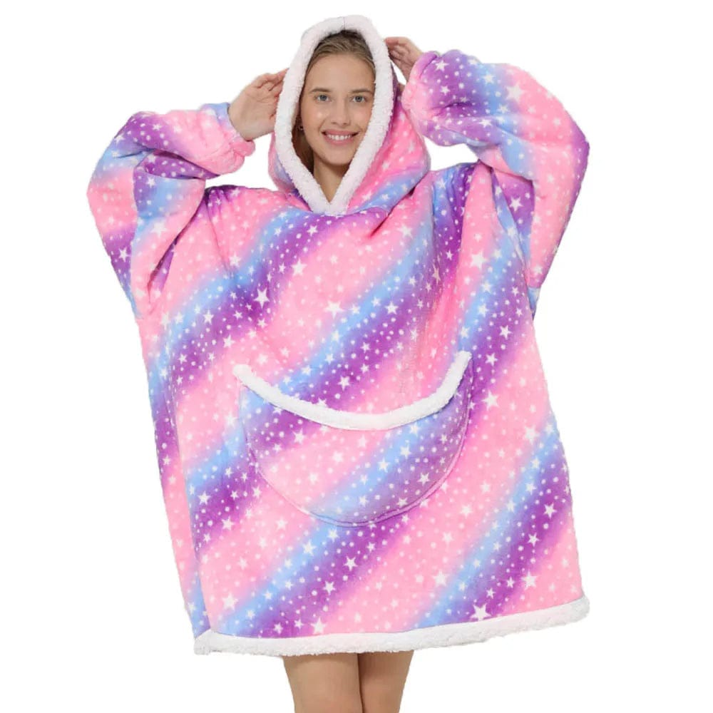 Pavoco Decken & Überwürfe Regenbogen-Einhorn Kuschelige Oversized Decke für Unisex mit Kapuze und Taschen aus Fleece Herbst Winter