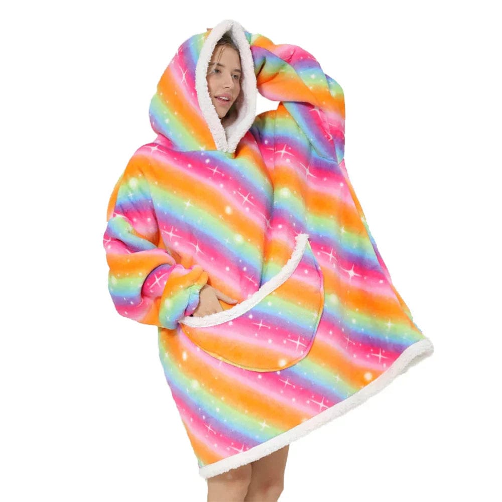 Pavoco Decken & Überwürfe Regenbogen Kuschelige Oversized Decke für Unisex mit Kapuze und Taschen aus Fleece Herbst Winter