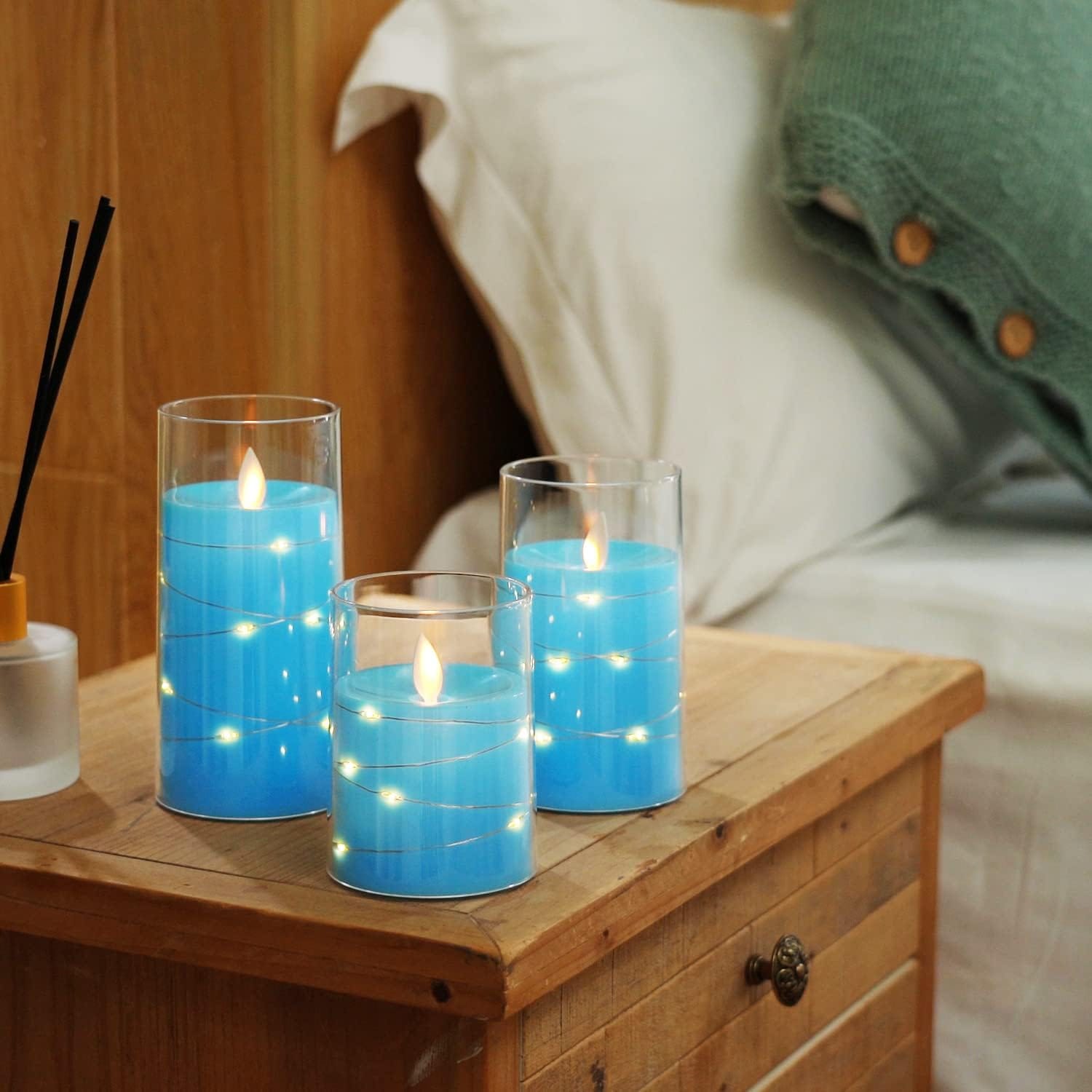 Pavoco Dekorative Kerzen Blau Realistische LED Kerzen flammenlos sicher dekorativ mit Timer