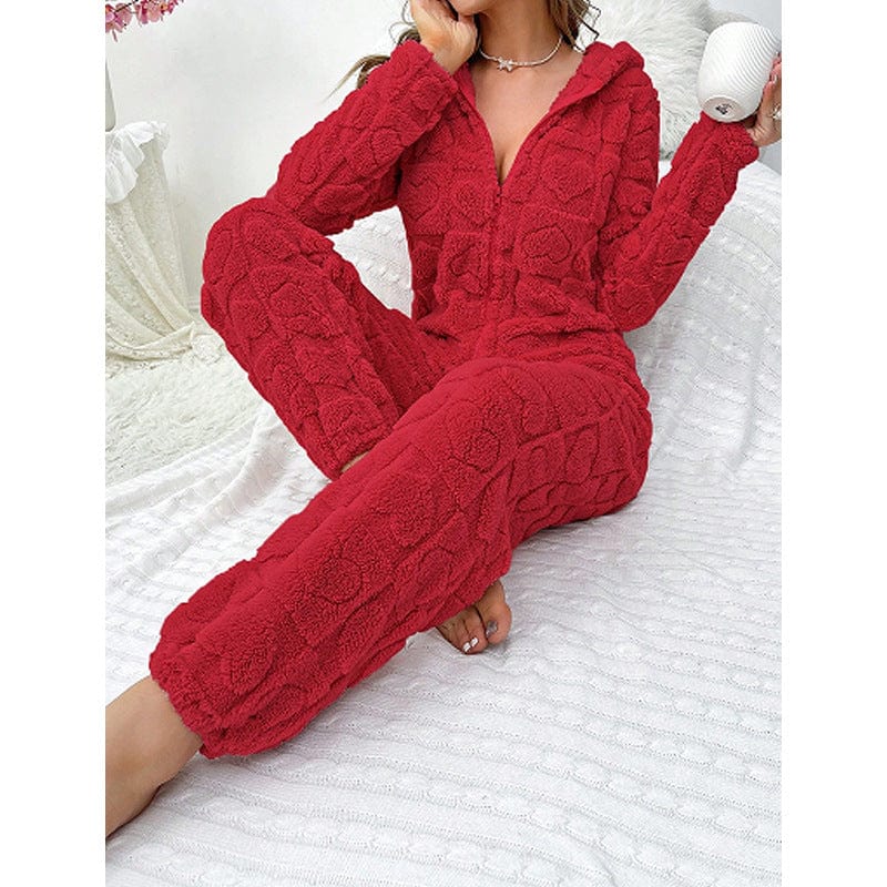 Pavoco Freizeitkleidung Gemütlicher Fleece Overall für Damen mit Kapuze warm und weich ideal für Zuhause