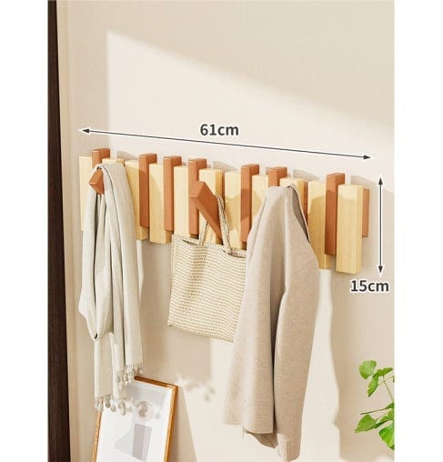 Pavoco Garderobenständer 10 Haken / Nussbaum und Buchenholz Stilvolles Klavierregal für Unisex aus Holz kompakt funktional für Flur Organisation
