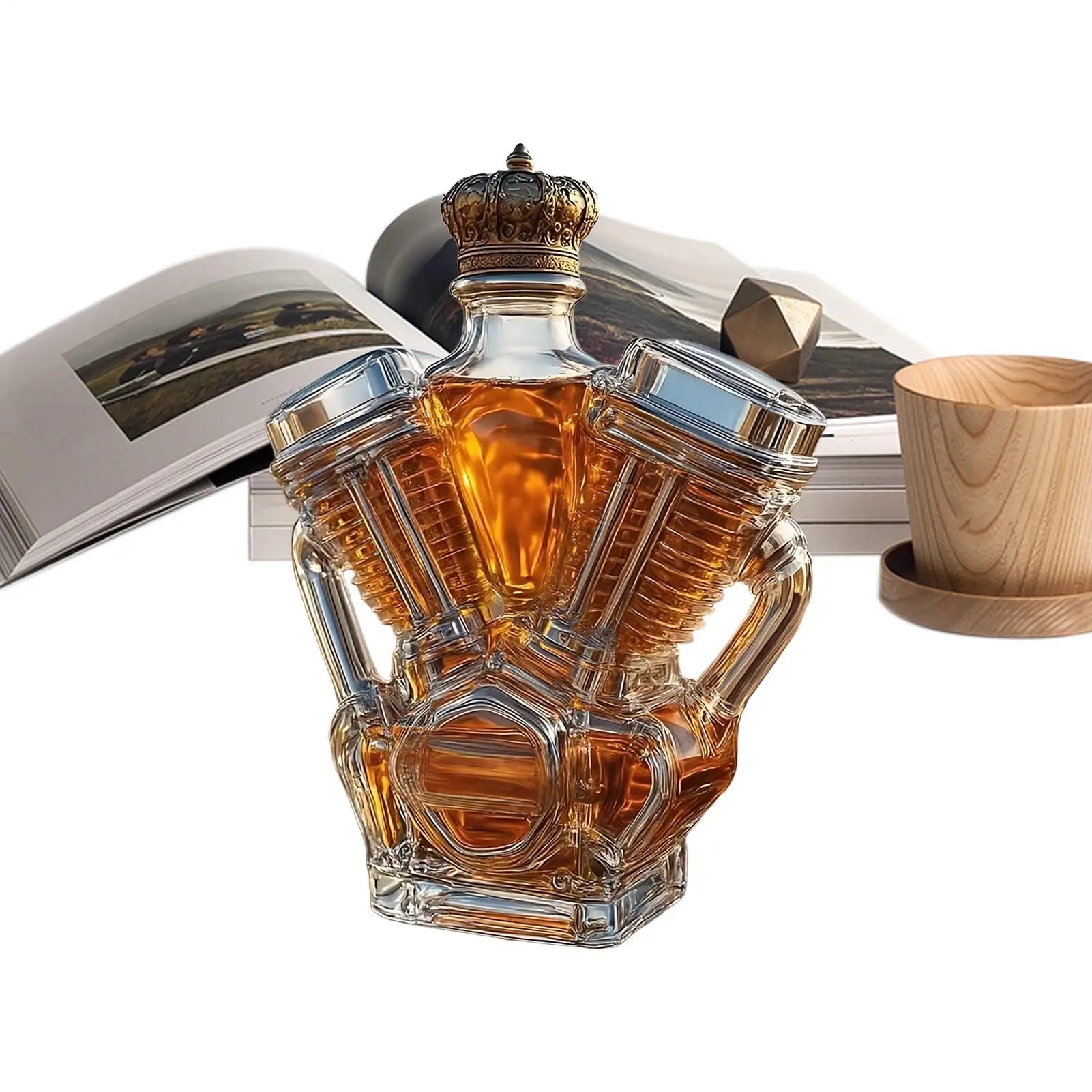 Pavoco Getränkebehälter Default Kreative Whisky Flasche für Sammler aus Glas Motorradmotorform dekorativ