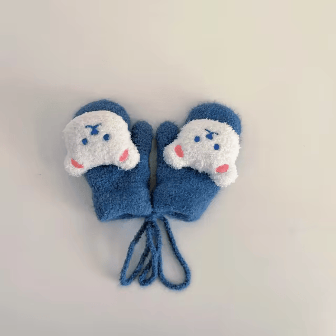 Pavoco Handschuhe & Fäustlinge Blau Wärmende Fäustlinge für Kinder mit Bärengesicht Herbst kuschelig weich