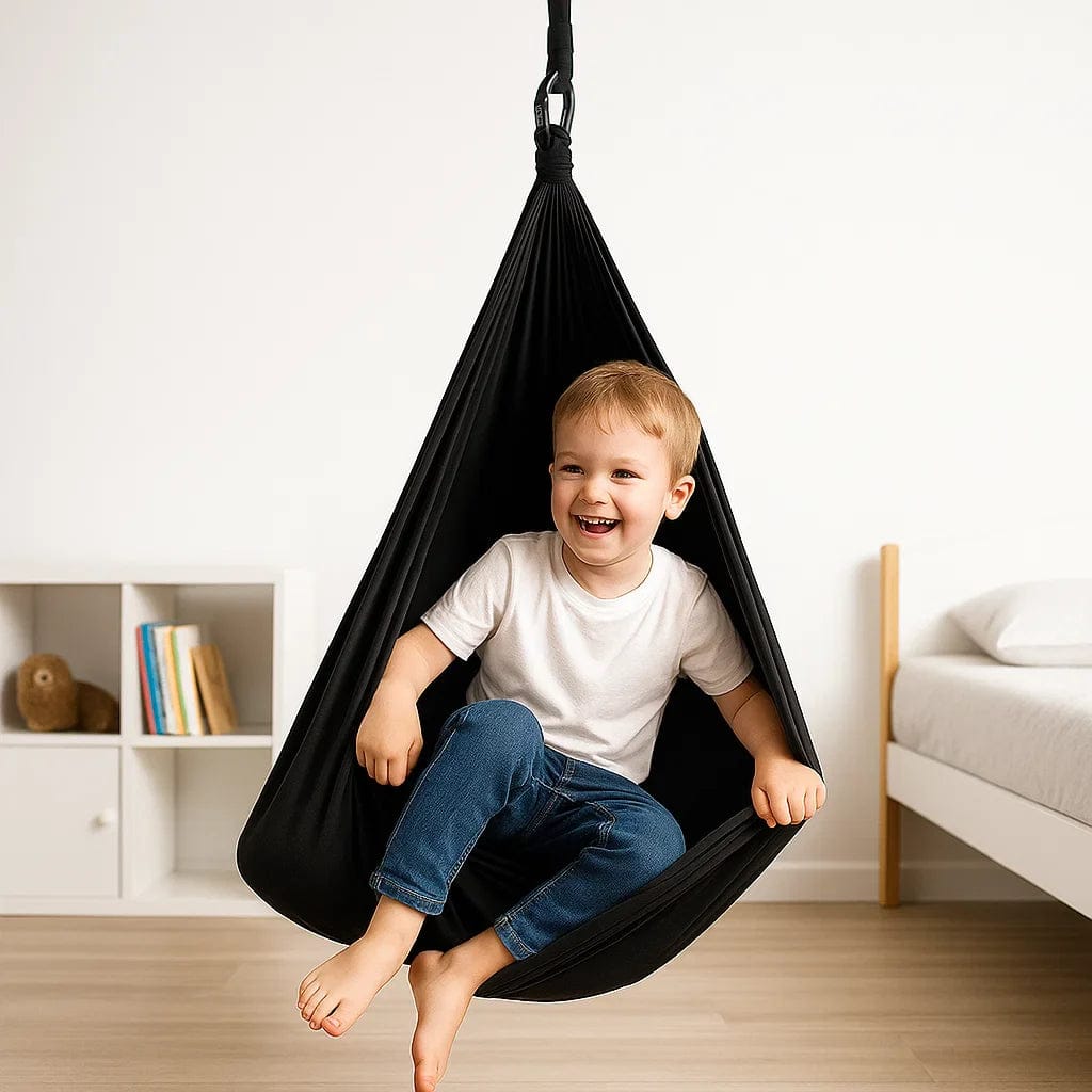 Pavoco Hängematten & Hängestühle Schwarz / 100 x 280 cm Weicher Hängesessel für Kinder Baumwolle Indoor vielseitig einsetzbar Spielbereich