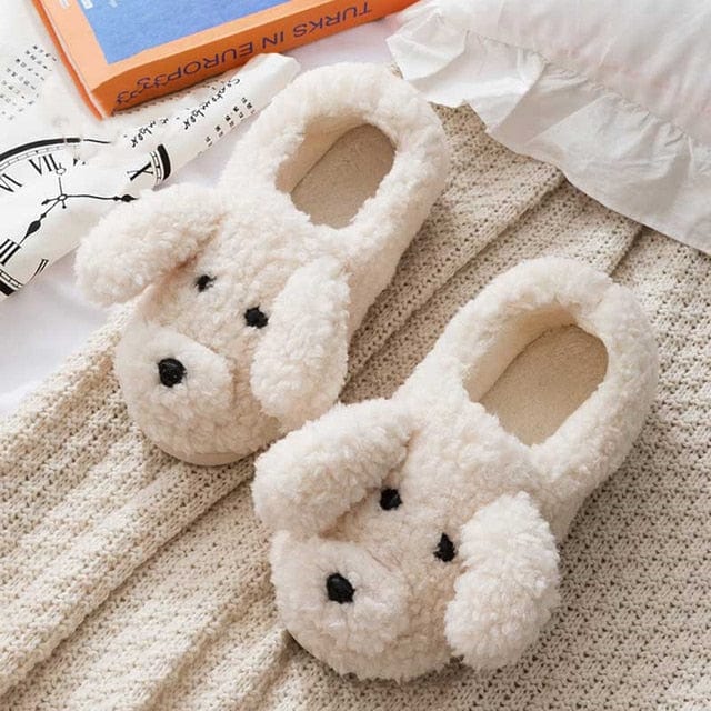 Pavoco Hausschuhe puppy weiße Slipper / 36-37 Flauschige Hausschuhe für Damen warm bequem mit Kuhmuster ideal für Zuhause