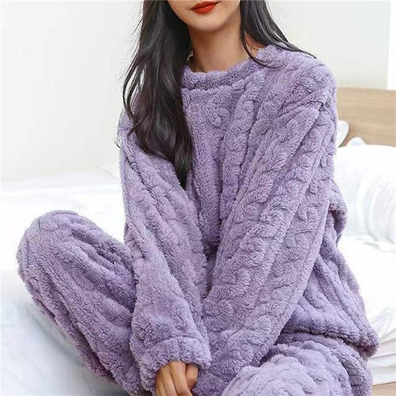 Pavoco Herren Schlafanzüge & Loungewear Lila Kuscheliges Fleece Pyjama für Damen weich atmungsaktiv ideal für entspannte Nächte