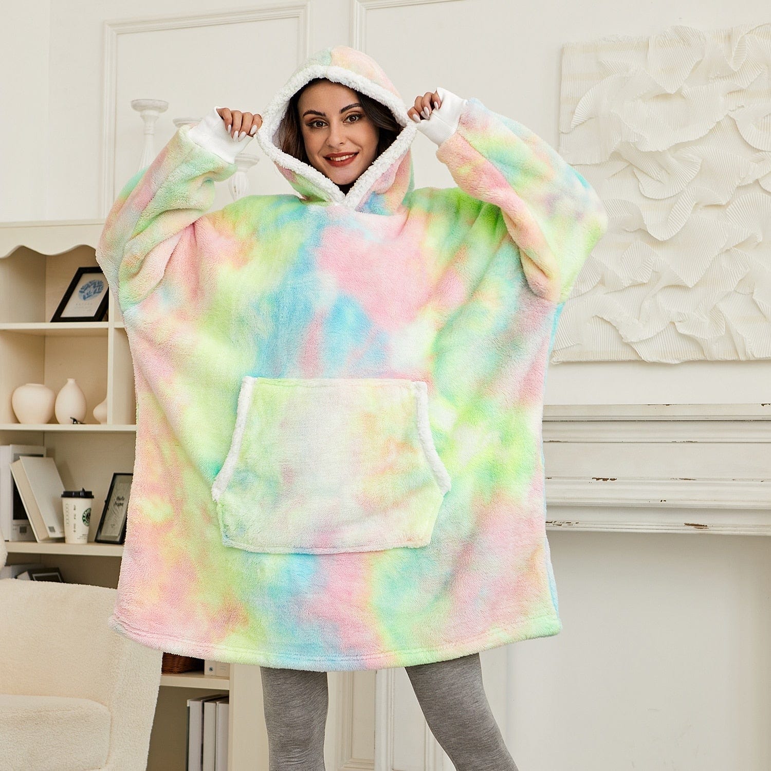 Pavoco Hoodies & Sweatshirts Gewaschenen Regenbogen Kuscheliger Hoodie für Unisex weich mit Kapuze und Taschen ideal für Zuhause