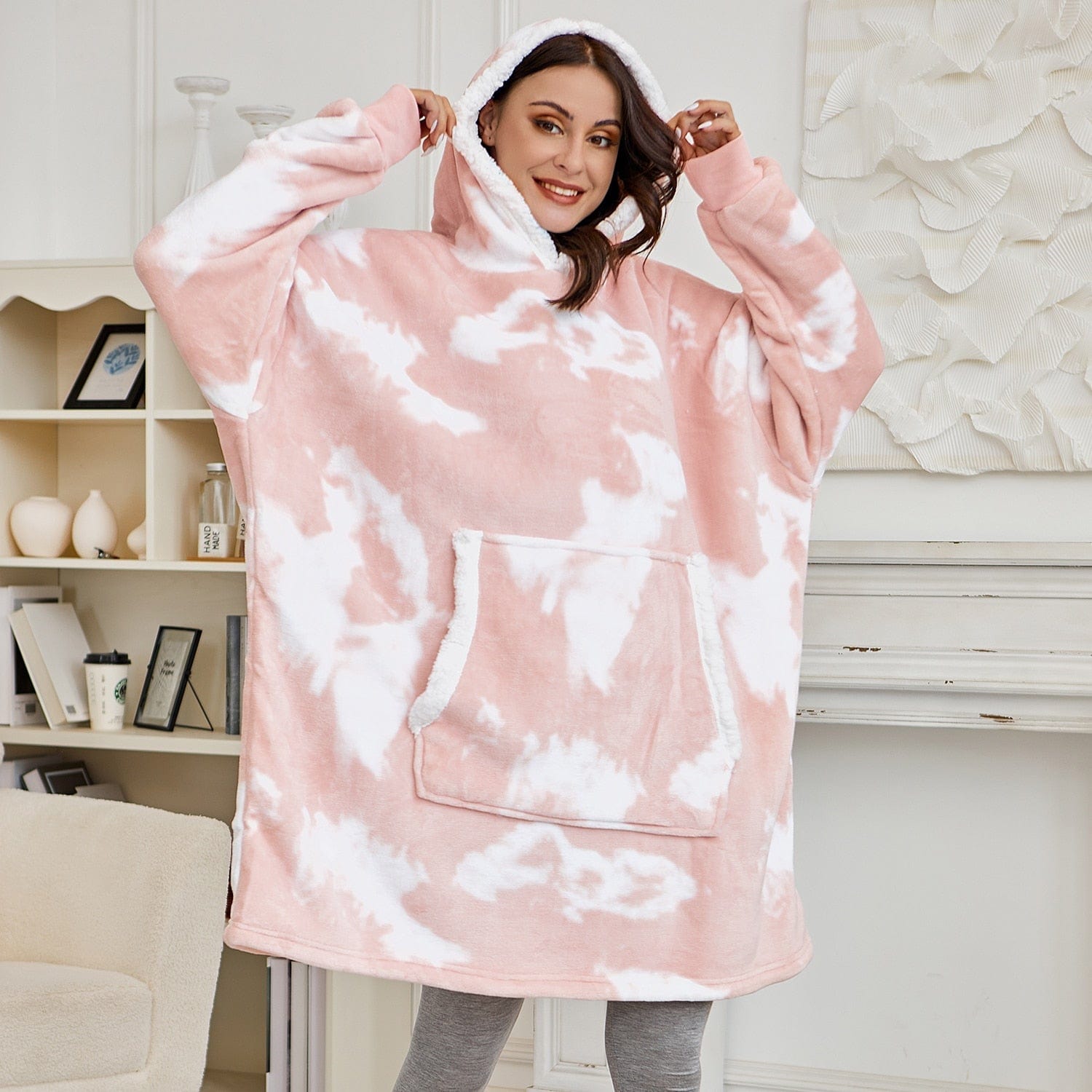 Pavoco Hoodies & Sweatshirts Gewaschenes Pink & Weiß Kuscheliger Hoodie für Unisex weich mit Kapuze und Taschen ideal für Zuhause