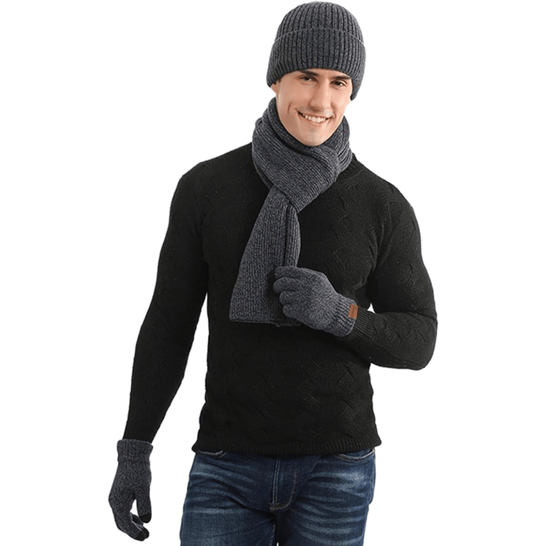 Pavoco Hüte & Handschuhe Dunkelblau Stilvolles Winterset für Herren Mütze Handschuhe warm elastisch Strick