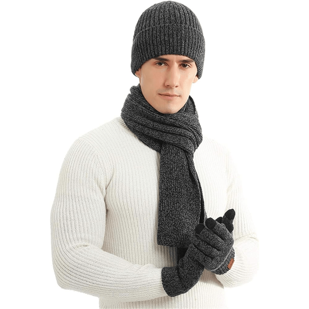 Pavoco Hüte & Handschuhe Dunkelgrau Stilvolles Winterset für Herren Mütze Handschuhe warm elastisch Strick
