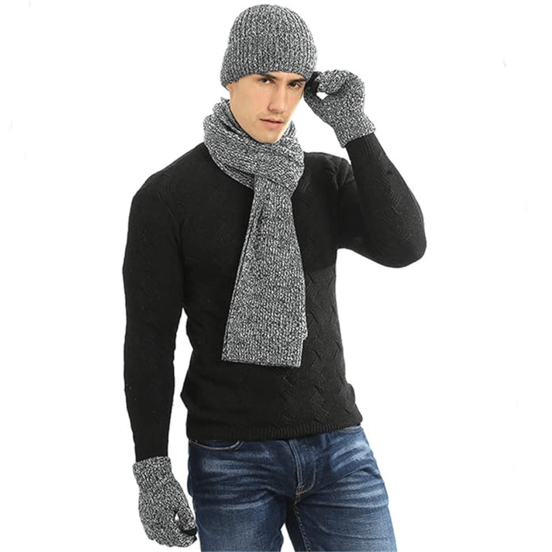 Pavoco Hüte & Handschuhe Grau Stilvolles Winterset für Herren Mütze Handschuhe warm elastisch Strick