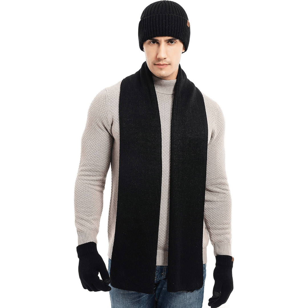 Pavoco Hüte & Handschuhe Schwarz Stilvolles Winterset für Herren Mütze Handschuhe warm elastisch Strick