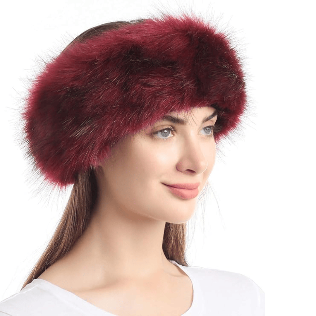 Pavoco Hüte & Mützen Burgunderrot Stilvolles Haarband für Damen elastisch aus Kunstfell Winter warm