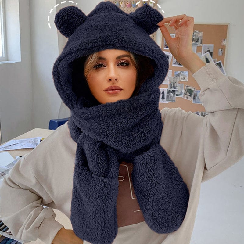 Pavoco Hüte & Mützen Dunkelblau Kuschelige Mütze und Schal Set Damen warm weich Winteraccessoire Fleece