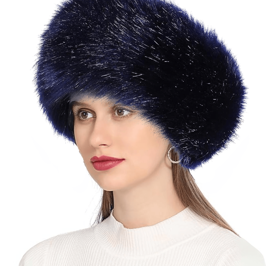 Pavoco Hüte & Mützen Marineblau Stilvolles Haarband für Damen elastisch aus Kunstfell Winter warm