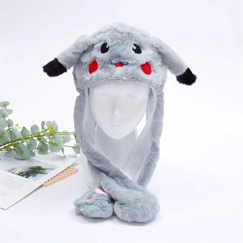 Pavoco Hüte & Mützen Pikachu Grau Lustiger Winterhut für Unisex mit beweglichen Ohren und Plüschmaterial