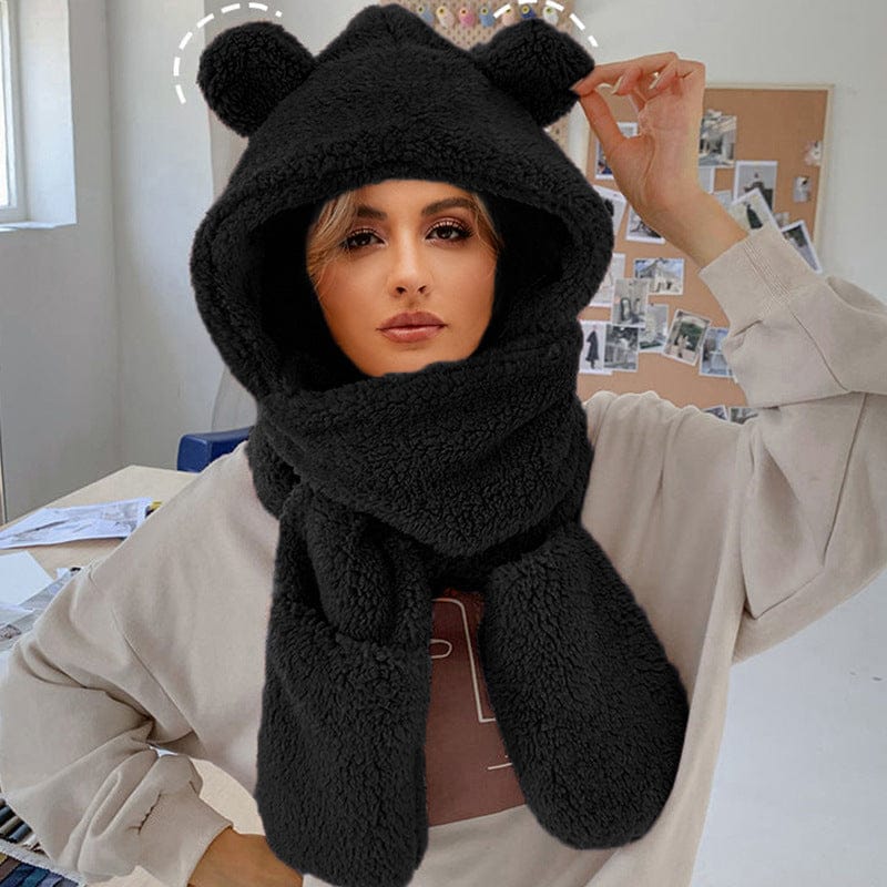 Pavoco Hüte & Mützen Schwarz Kuschelige Mütze und Schal Set Damen warm weich Winteraccessoire Fleece