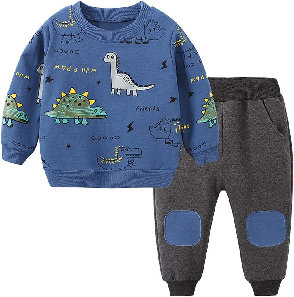 Pavoco Jungenbekleidung Blau / 1-2 Jahre Lustiges Jungen-Kleidungsset mit Dinosaurier-Print atmungsaktiv für kleine Abenteurer
