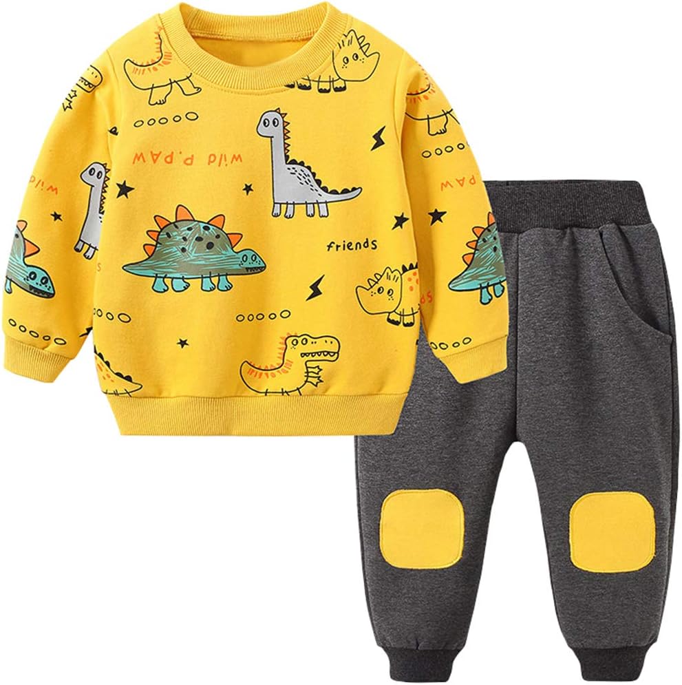 Pavoco Jungenbekleidung Gelb / 1-2 Jahre Lustiges Jungen-Kleidungsset mit Dinosaurier-Print atmungsaktiv für kleine Abenteurer