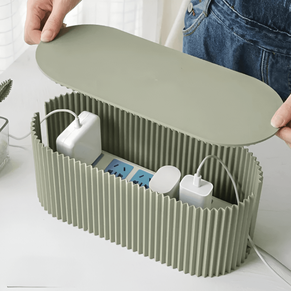 Pavoco Kabelmanagement Grün / 11x33cm Elegante Kabelbox für Unisex hitzebeständig in Macaron-Farben mit Steckdosenleiste