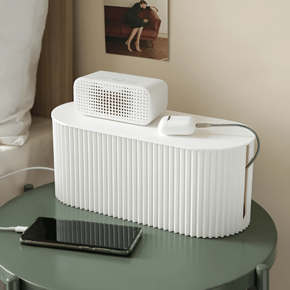 Pavoco Kabelmanagement Weiß / 11x33cm Elegante Kabelbox für Unisex hitzebeständig in Macaron-Farben mit Steckdosenleiste