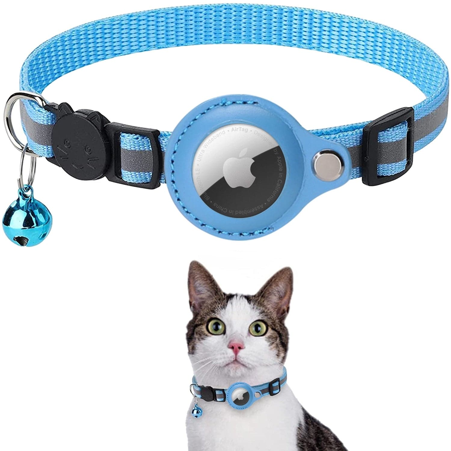 Pavoco Katzenhalsbänder & Geschirre Blau Robustes AirTag-Halsband für Katzen sicher GPS-Tracking leicht
