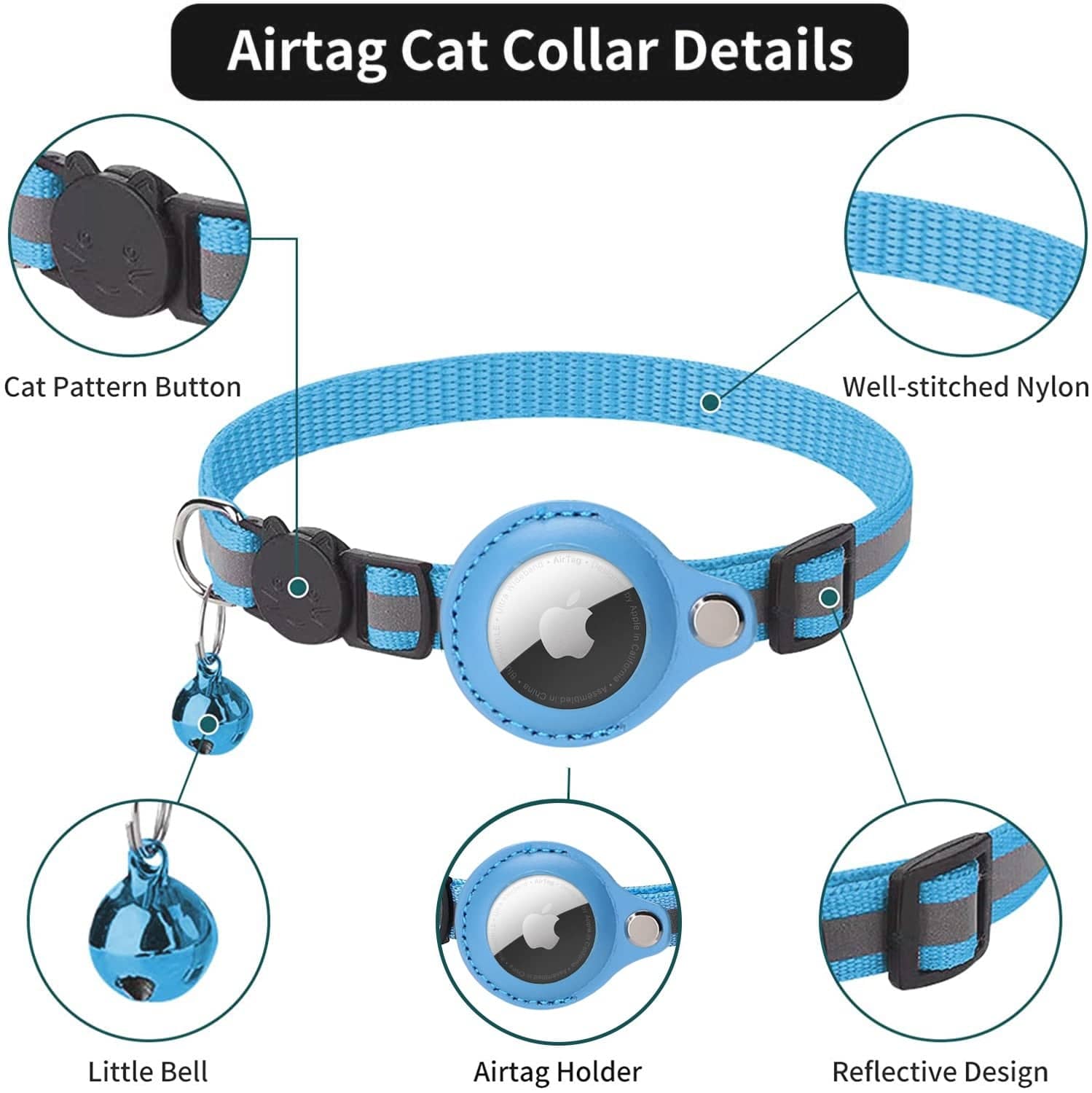 Pavoco Katzenhalsbänder & Geschirre Robustes AirTag-Halsband für Katzen sicher GPS-Tracking leicht