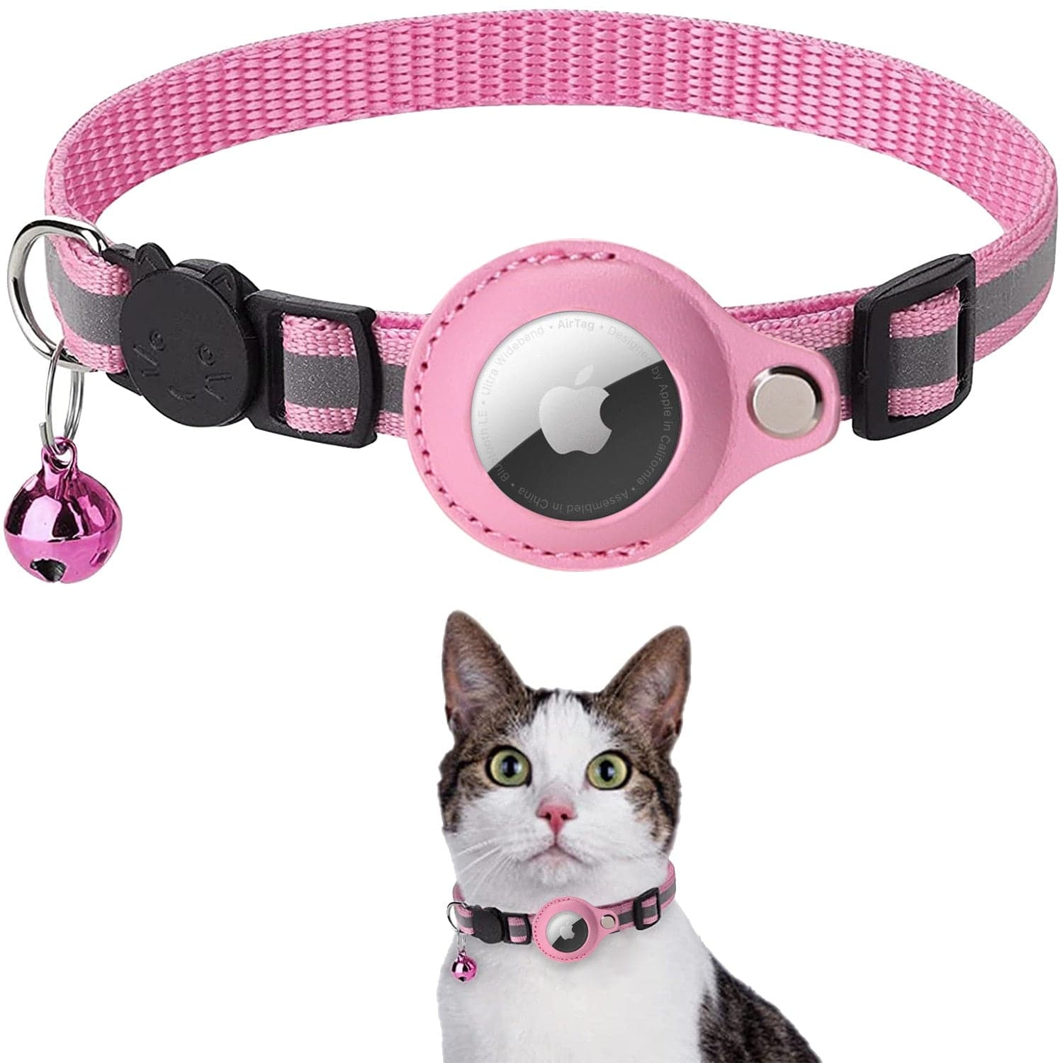Pavoco Katzenhalsbänder & Geschirre Rosa Robustes AirTag-Halsband für Katzen sicher GPS-Tracking leicht